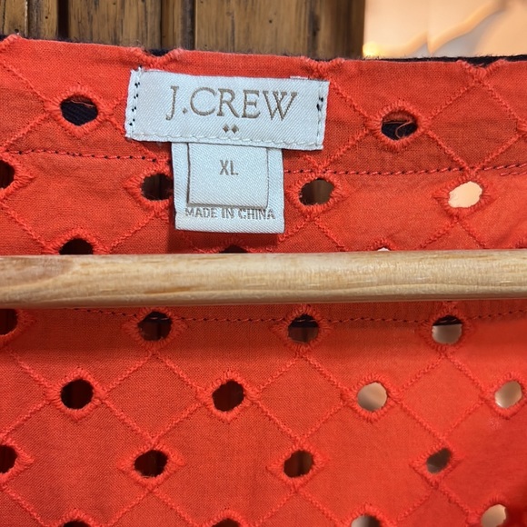 J. Crew V neck Orange with Blue trim Eyelet Tunic Top XL - Picture 3 of 4